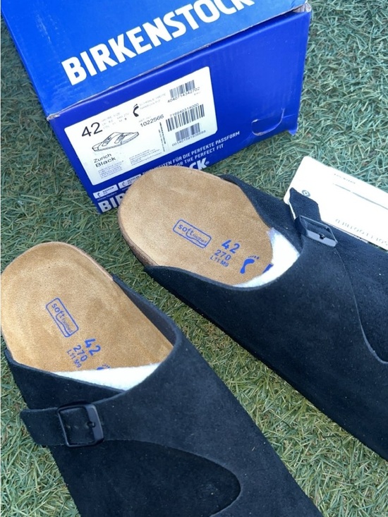 Birkenstock Black Suede Two-Strap Slide Sandals - Picture 2 of 3